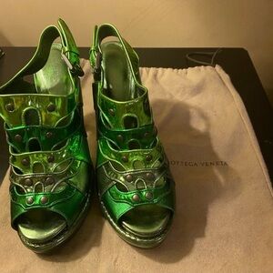 New Bottega Veneta Metallic Green Heels